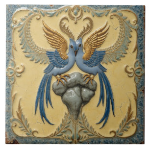 Zangvogels met gouden vleugels tegeltje