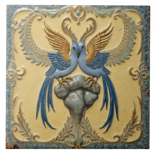 Zangvogels met gouden vleugels tegeltje (Voorkant)