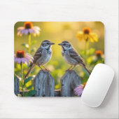 Zangvogels neergestreken op een hek muismat (Met muis)