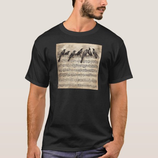 zangvogels zitten op een muziekverzameling t-shirt (Voorkant)