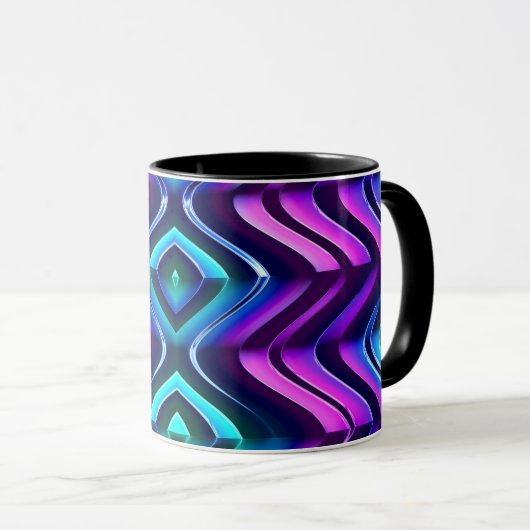 ~ Zany 3D Fractal ~ Paarse Aqua Zwart ~ Mok (Voorkant rechts)