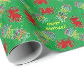 Zany Dancers en Red Welsh Dragon, Happy Birthday! Cadeaupapier (Rol Hoek)