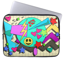 Zany Happy Vibes Flashback Cartoon Pattern Laptop Sleeve