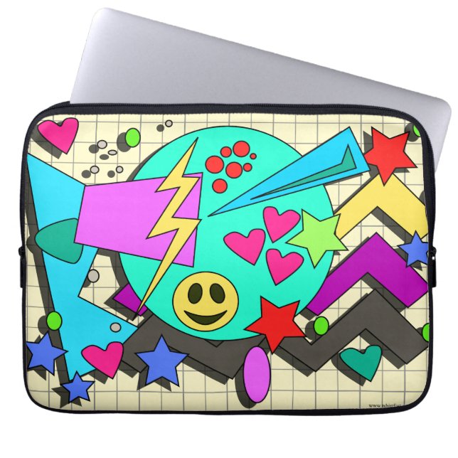 Zany Happy Vibes Flashback Cartoon Pattern Laptop Sleeve (Voorkant)