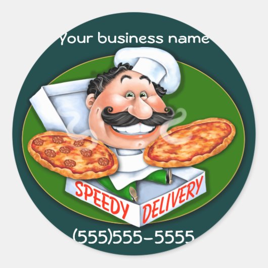 Zany Italiaanse chef-kok snelle pizza levering Ronde Sticker (Voorkant)