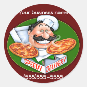 Zany Italy chef speedy pizzabezorging Ronde Sticker