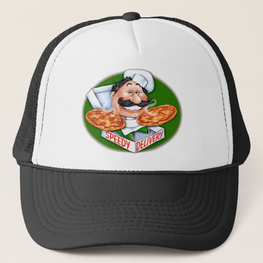 Zany Italy chef speedy pizzabezorging Trucker Pet (Voorkant)
