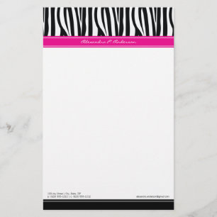 Zany Zebra Hot Pink Gepersonaliseerd Ontwerper Sta Briefpapier