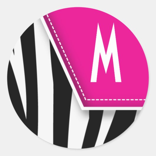 Zany Zebra Monogram Sticker (fuschia) (Voorkant)