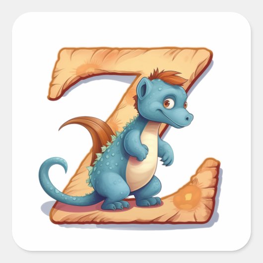 Zany Zippy de Dinosaurus Vierkante Sticker (Voorkant)