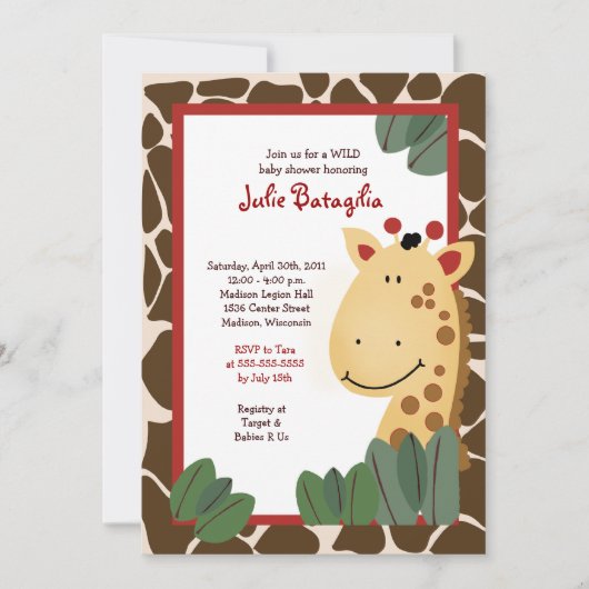 ZANZIBAR GIRAFFE PRINT 5x7 Baby shower Kaart (Voorkant)