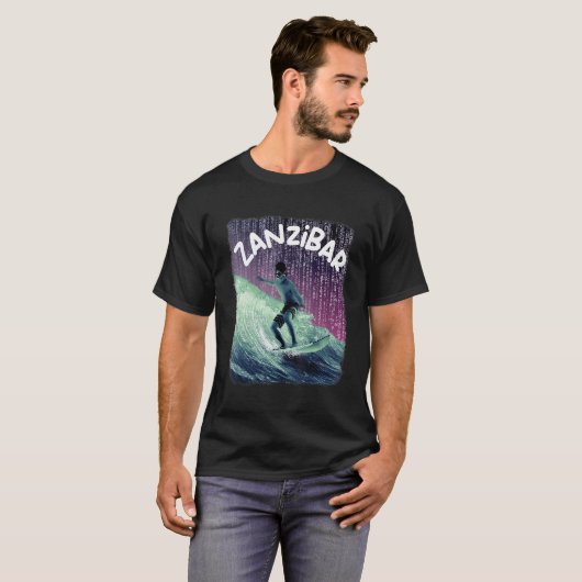 Zanzibar Nerd Surfing Beach Palm trees Vacation T-shirt (Voorkant volledig)
