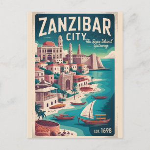 Zanzibar Stad Retro Reisposter Kunst Feestdagenkaart