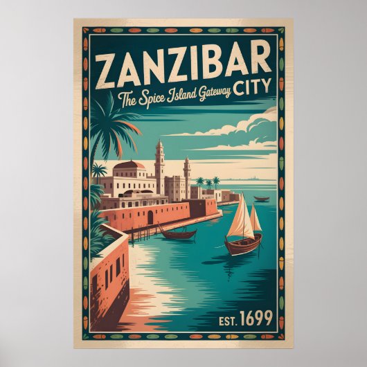 Zanzibar Stad Retro Reisposter Kunst Poster (Voorkant)