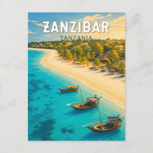 Zanzibar Tanzania Illustratie Reis Kunst Vintage Briefkaart