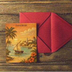 Zanzibar Tropische Vintage Reis Kunst Briefkaart