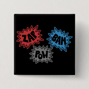 ZAP BAM POW Comic Sound FX - Origineel Vierkante Button 5,1 Cm