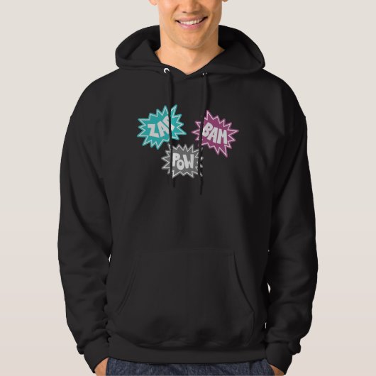 ZAP BAM POW Comic Sound FX - Roze Hoodie (Voorkant)