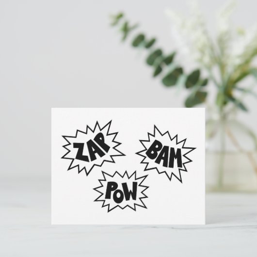 ZAP BAM POW Comic Sound FX - Wit Briefkaart (Staand voorkant)