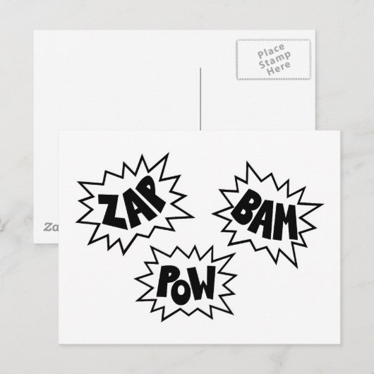 ZAP BAM POW Comic Sound FX - Wit Briefkaart (Voorkant / Achterkant)