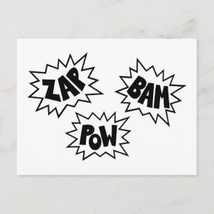 ZAP BAM POW Comic Sound FX - Wit Briefkaart