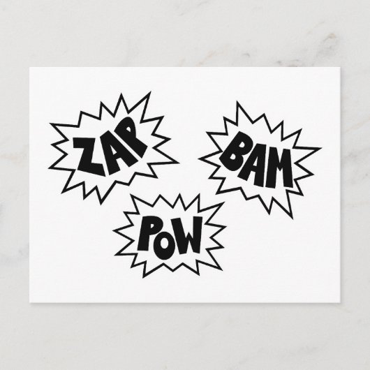 ZAP BAM POW Comic Sound FX - Wit Briefkaart (Voorkant)
