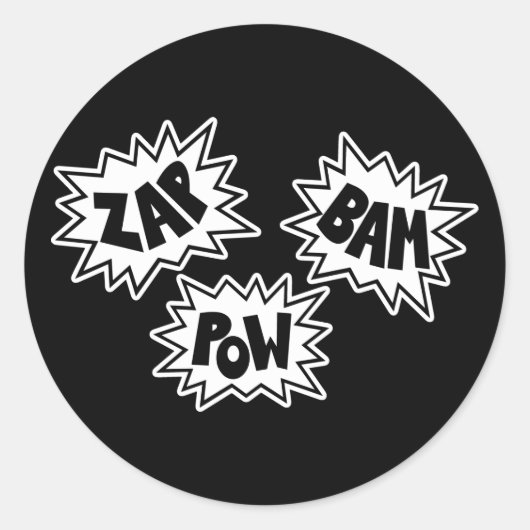 ZAP BAM POW Comic Sound FX - Wit Ronde Sticker (Voorkant)