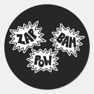 ZAP BAM POW Comic Sound FX - Wit Ronde Sticker