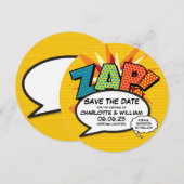 ZAP Bewaar de datum Leuke Retro Strip Pop Art Save The Date (Voorkant / Achterkant)