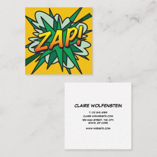 ZAP Fun Retro Comic Book Vierkante Visitekaartje (Voorkant / Achterkant)