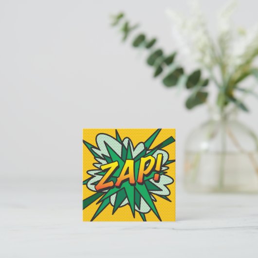ZAP Fun Retro Comic Book Vierkante Visitekaartje (Staand voorkant)