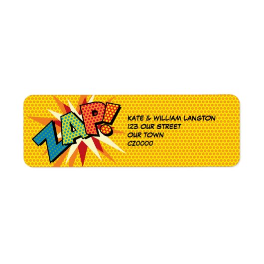 ZAP Leuke Retro Stripboek Pop Art Adres Etiket (Voorkant)