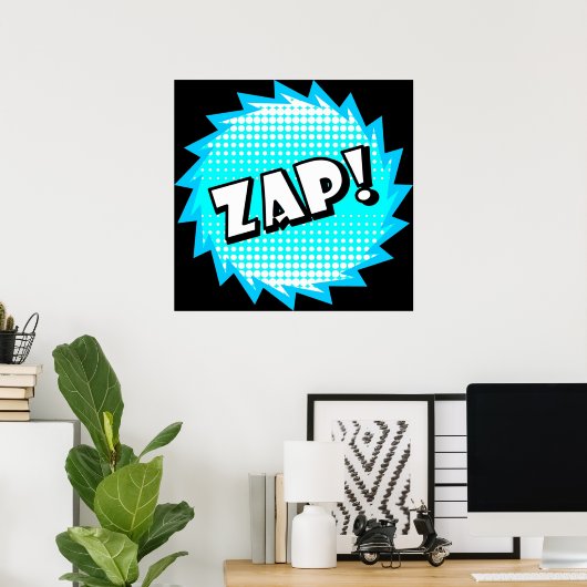 Zap onomatopoeia gebruikt in de stripcultuur poster (Thuiskantoor)