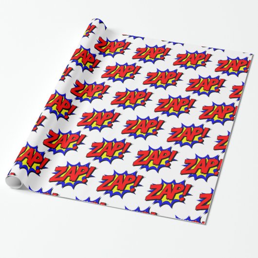 Zap Pop Art Superheld Gift Wrap Cadeaupapier (Uitgerold)