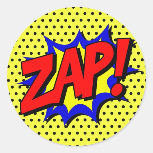 Zap Pop Art Superpower Hero Verjaardag Stickers (Voorkant)