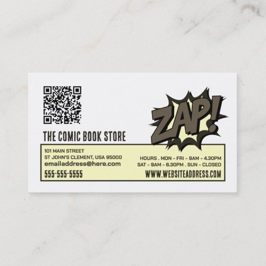 Zap & Pow - Stripwinkel/verzamelaar Visitekaartje (Achterkant)