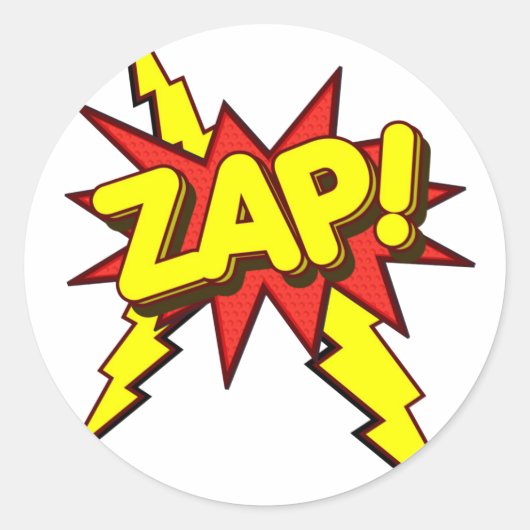 Zap, Zing, Pow. Ronde Sticker (Voorkant)