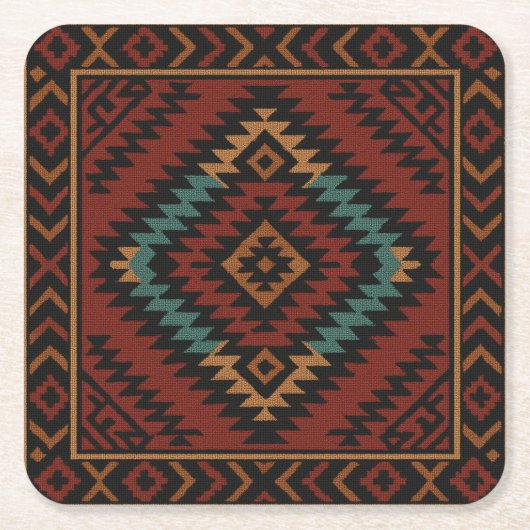 Zapotec Folk Art Geometrisch Diamantpapier Onderze Kartonnen Onderzetters (Voorkant)