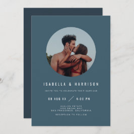 ZARA Modern Boho Slate Blue Photo Wedding Kaart