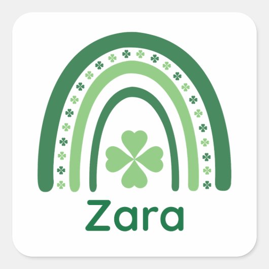 Zara Name Clover Boho Rainbow Vierkante Sticker (Voorkant)