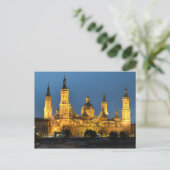 Zaragoza Basilica in het Briefkaart van Nacht (Staand voorkant)