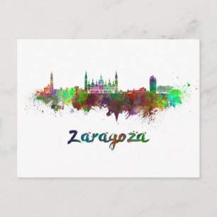 Zaragoza skyline in waterverf briefkaart