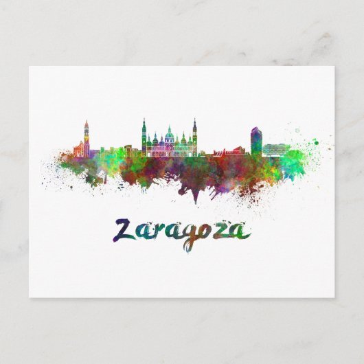 Zaragoza skyline in waterverf briefkaart (Voorkant)