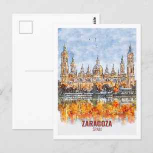 Zaragoza Spanje Beroemde reis Waterverf schets Briefkaart