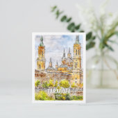 Zaragoza Spanje Beroemde Reisplaats Waterverf Briefkaart (Staand voorkant)
