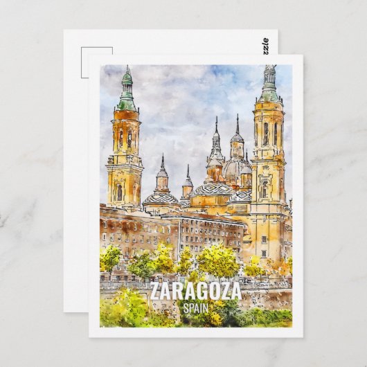 Zaragoza Spanje Beroemde Reisplaats Waterverf Briefkaart (Voorkant / Achterkant)