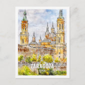 Zaragoza Spanje Beroemde Reisplaats Waterverf Briefkaart (Voorkant)