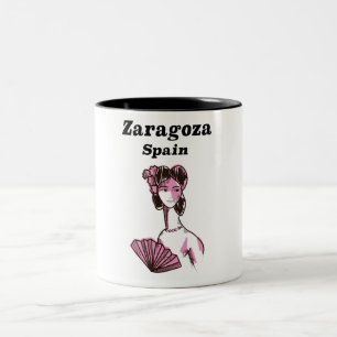 Zaragoza Spanje vintage-poster Tweekleurige Koffiemok