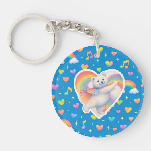 Zarah Dancing Polar Bear Keychain – Rainbow (Voorkant)