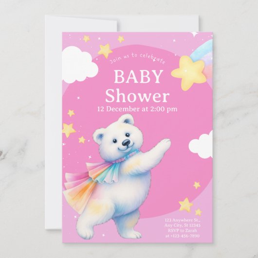 Zarah de dansende ijsbeer babyshower kaart (Voorkant)